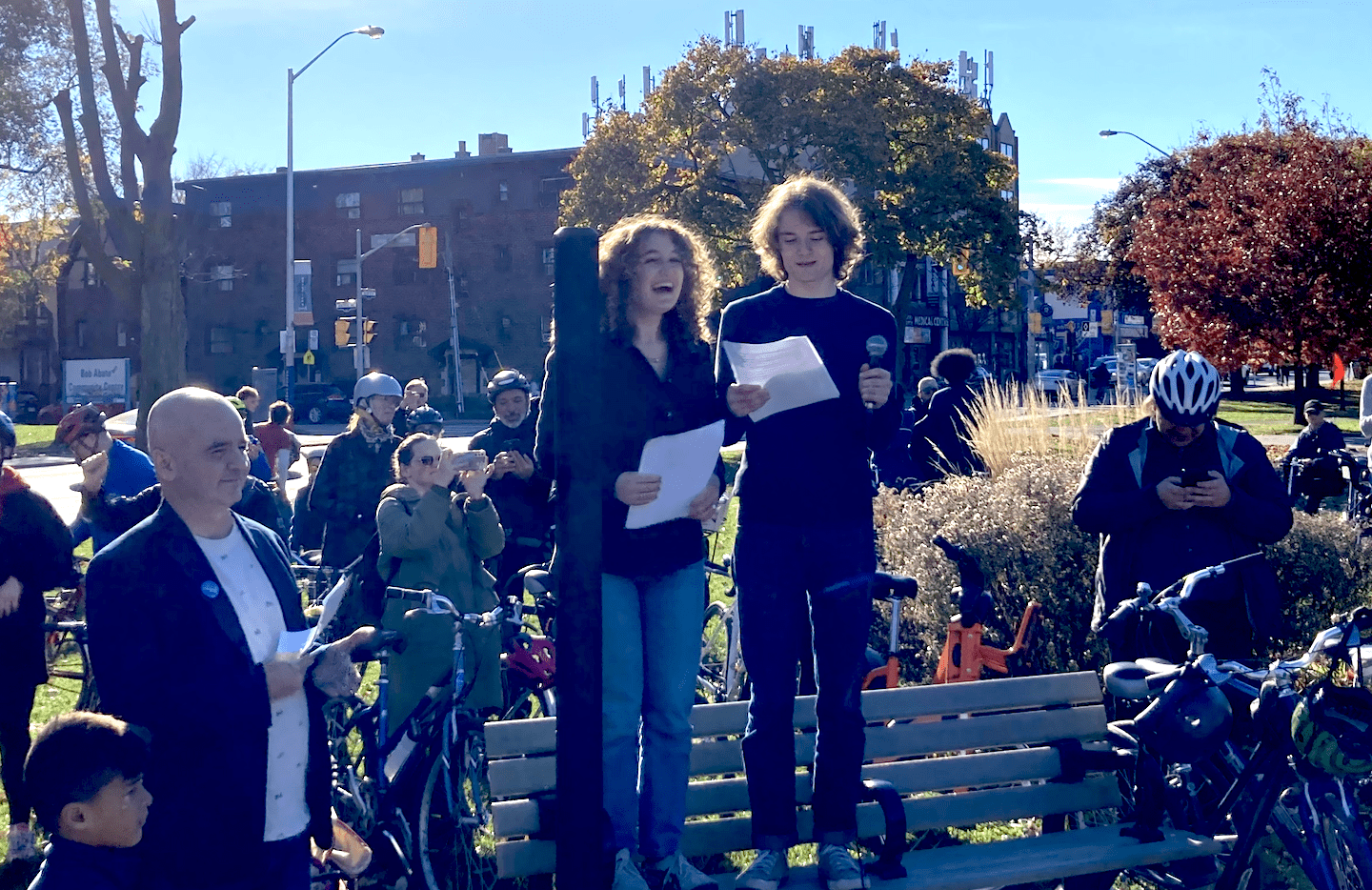 Fight for Bikes organizers speaking at Christie Pits protest